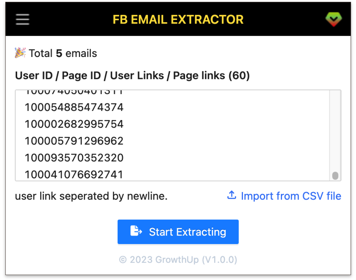 Facebook Email Extractor Screenshot